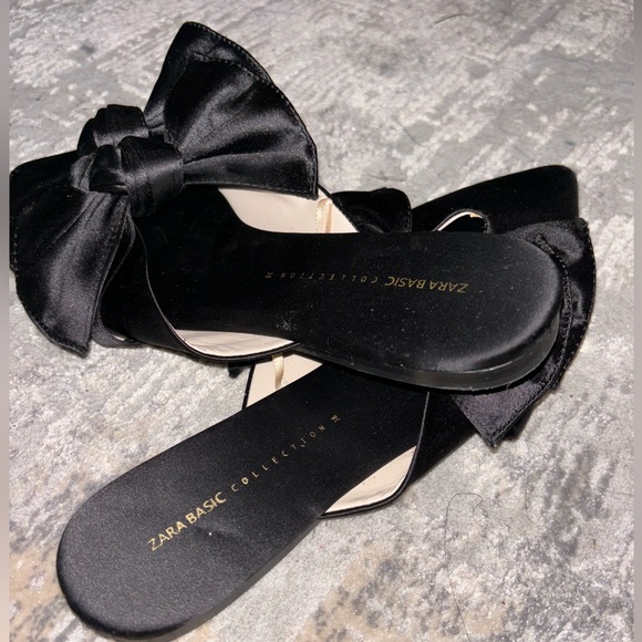 ZARA black satin slides with two bows. Size 38. - Picture 4 of 6